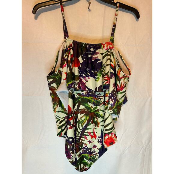 Women's Plus 20 W NWOT Swim Suit Bathing Suit Tropical Off Shoulder Swim Wear - Picture 3 of 4